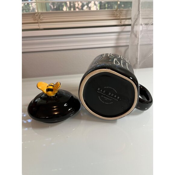 Rae Dunn "Honey Bee" Mug With Lid - Black & Yellow Ceramic - Cute 5" Tall Coffee - Picture 8 of 11